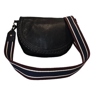 [Margot] Saddle Shaped Crossbody Shoulder Bag Soft Black Pebble Grain Leather